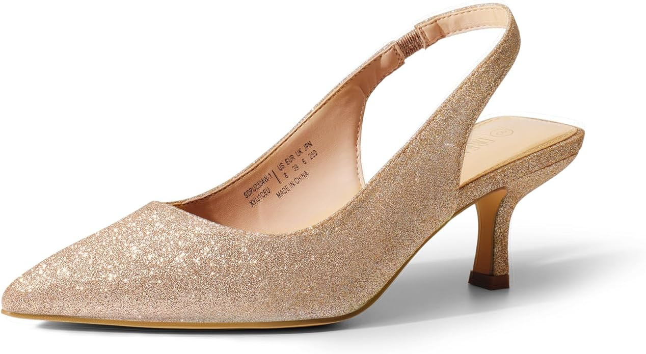 DREAM PAIRS Women’s Closed Toe Kitten Heels Pointed Toe Slingback Low Heels Dress Bridal Weddin... | Amazon (US)
