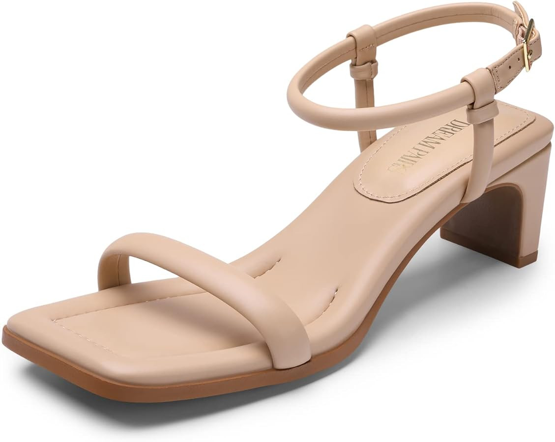 DREAM PAIRS Womens Heels Open Toe Ankle Strap Square Cute Wedding Party Sandal Comfort Dress Shoe... | Amazon (US)