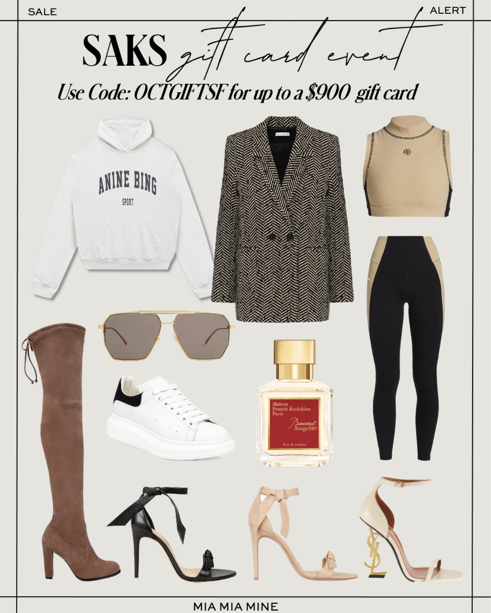 Saks gift card event - earn up to $900 on Stuart weitzman over the knee boots, anine bing collection, saint Laurent heels and alexandre Birman tie ankle heels 

#LTKstyletip #LTKsalealert #LTKHoliday