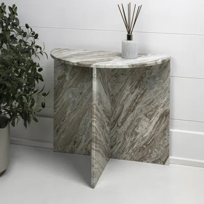 Patrice 20" Art Deco Minimalist Natural Marble Handmade Demilune Side Table | Wayfair North America