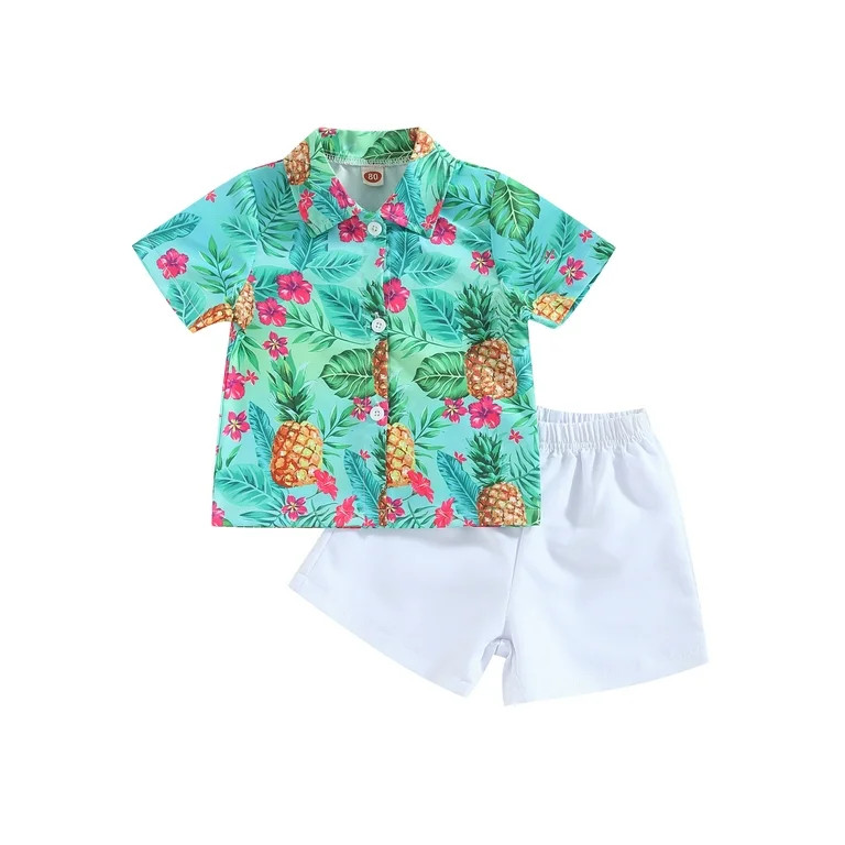Canrulo Toddler Baby Boy Hawaiian Outfits Short Sleeve Button Down Shirt Elastic Waist Shorts Sum... | Walmart (US)