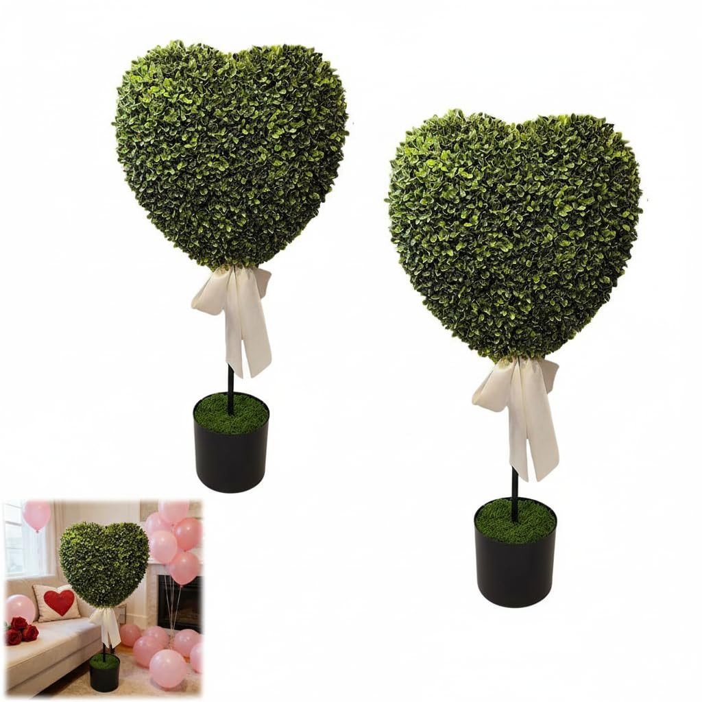 2.5 ft Boxwood Heart Topiary Outdoor, 2 Sets Valentine's Day Heart Shaped Topiary Trees, Artifici... | Amazon (US)