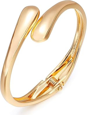 Gold Polished Chunky Twisted Hinged Waterdrop Bangle Bracelet for Women Spiraled Oval Bangle Brac... | Amazon (US)