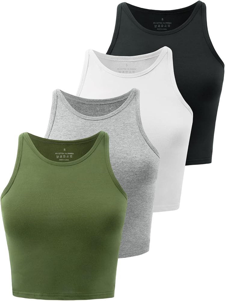 Kole Meego 4 Pack Cotton Crop Tops for Women Workout Cropped Tank Top | Amazon (CA)