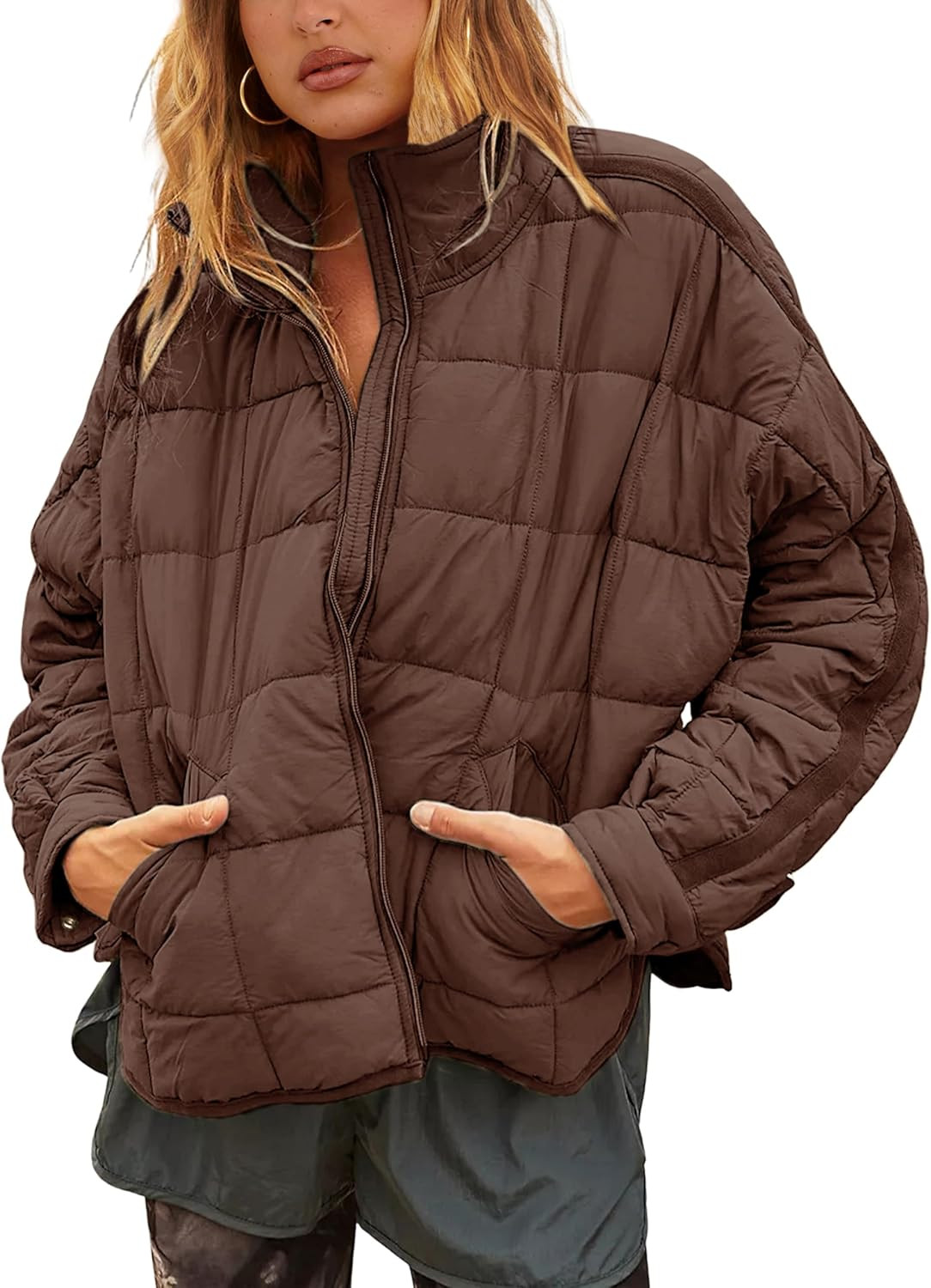 Women's Oversized Splice Quilted Lightweight Puffer Jacket | Amazon (US)