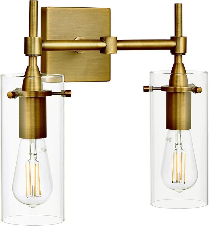 Effimero Gold Bathroom Vanity 2 Light Fixture - Modern Over Mirror Lighting with Clear Glass Shad... | Amazon (US)