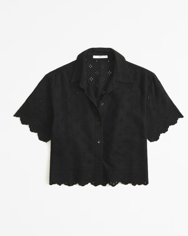 Women's Short-Sleeve Scallop-Hem Shirt | Women's Tops | Abercrombie.com | Abercrombie & Fitch (US)