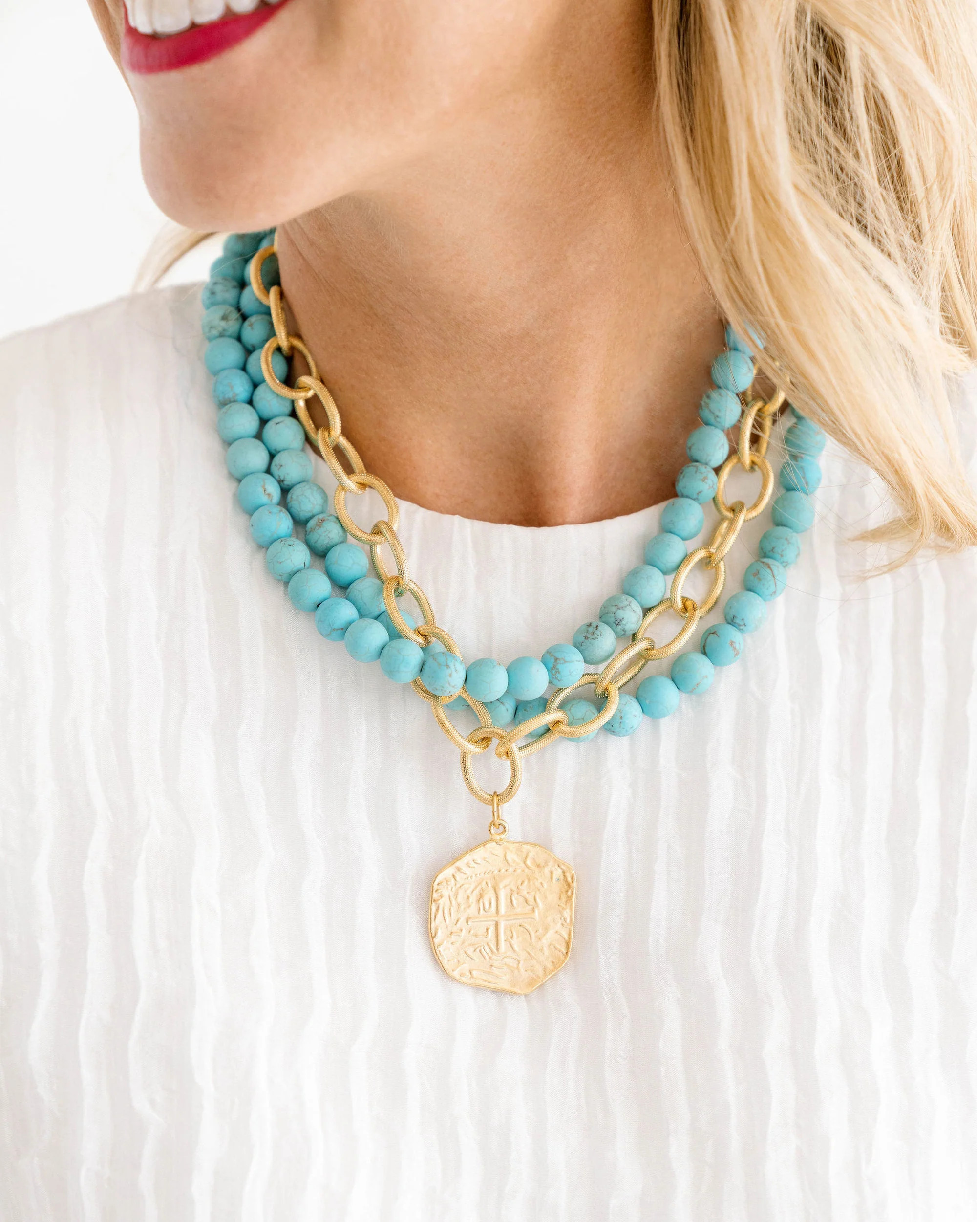 Multi Strand Turquoise + Coin Necklace | Susan Shaw