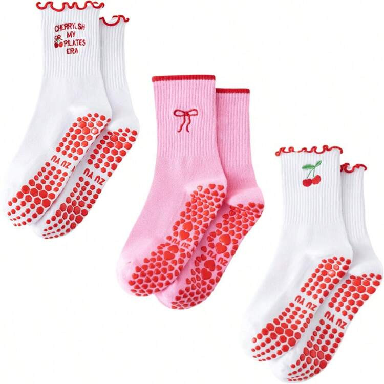 3 Pairs Non-Slip Pilates Grip Socks, Women Yoga Socks | SHEIN
