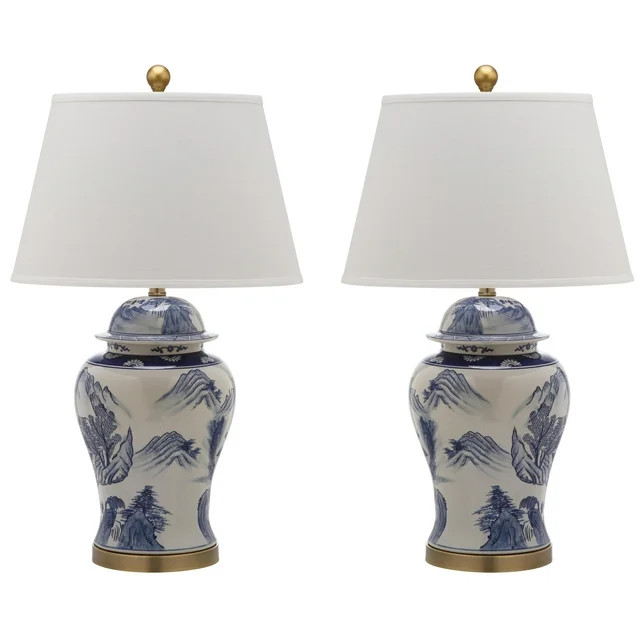 SAFAVIEH Shanghai 30 in. Gold Table Lamp with Off-White Cotton Shade, Set of 2 | Walmart (US)