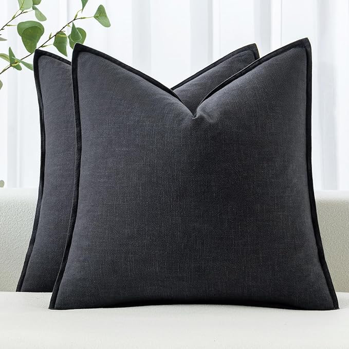 MIULEE Decorative Linen Euro Sham Pillow Covers 24x24 Dark Gray ​Boho Farmhouse​ ​Neutral C... | Amazon (US)