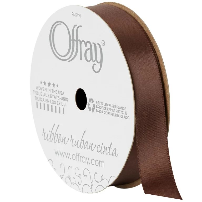 Offray Ribbon, Single Face Satin Ribbon, Brown, 5/8" x 18 feet, Polyester Ribbon, 1 Each | Walmart (US)