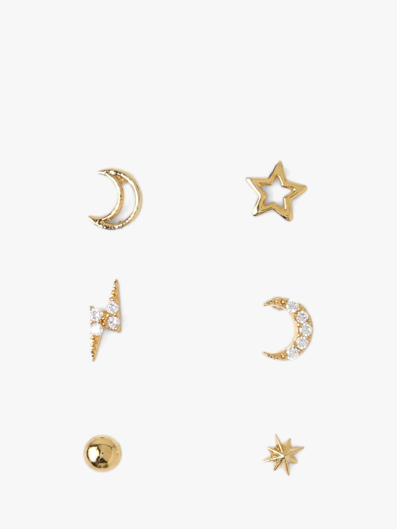 Orelia Celestial Ear Party Stud Earrings, Pack of 6, Pale Gold | John Lewis (UK)