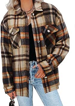 Womens Flannel Shacket Boyfriends Corduroy Button Down Plaid Shirts Fall Clothing Tops S-3XL | Amazon (US)
