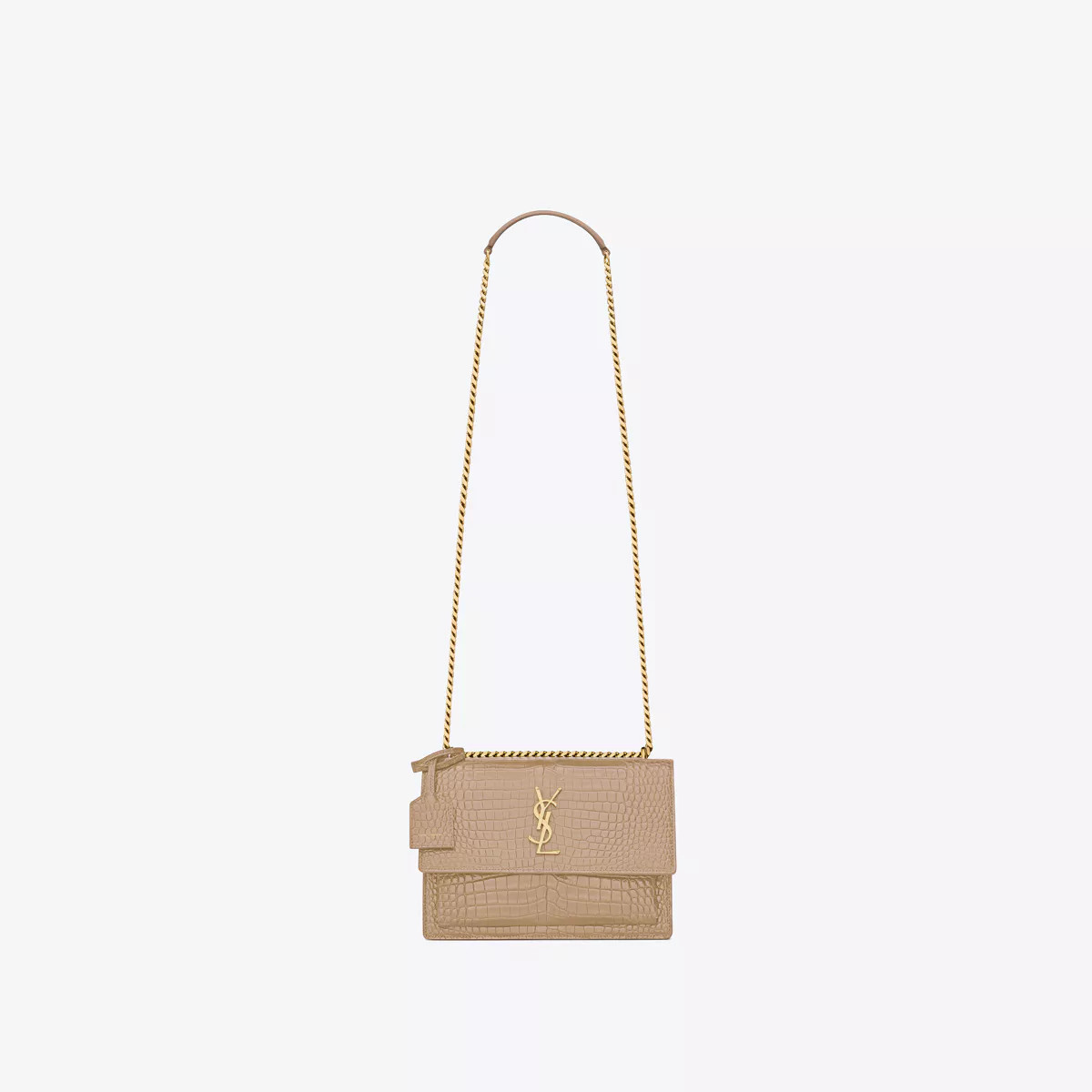 Medium Sunset In Crocodile-Embossed Leather Beige One Size | Saint Laurent Inc. (Global)