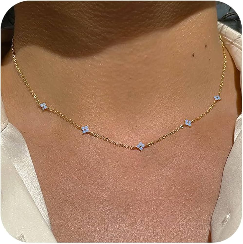 Gold/Silver Necklace for Women, Dainty Chain Necklace 14K Gold Plated Station Choker Necklace Non... | Amazon (US)