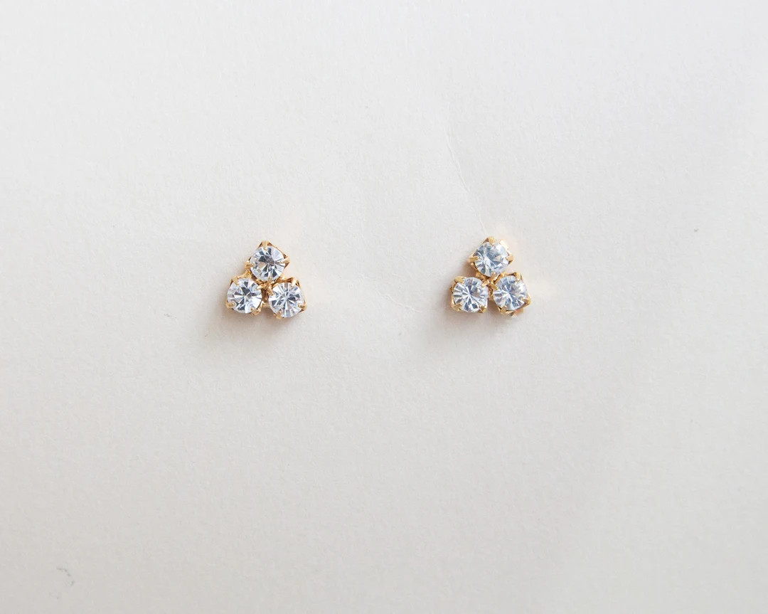 Everyday Earrings Three Stone Studs Minimal Earrings Tiny - Etsy | Etsy (US)