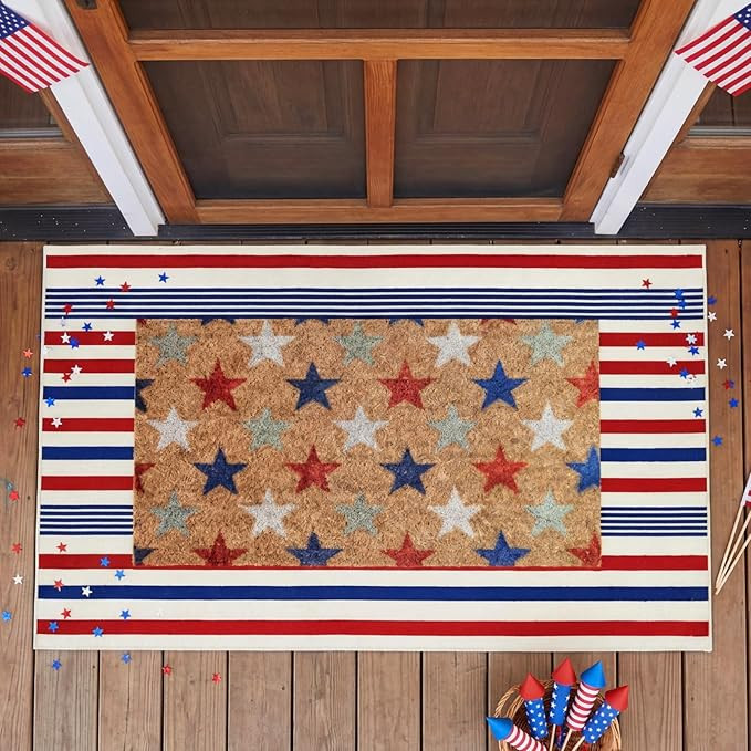 Amazon.com: Moucuny 2 Pcs 4th of July Patriotic Coir Door Mat 24'' x 35'' Red Blue White Patrioti... | Amazon (US)