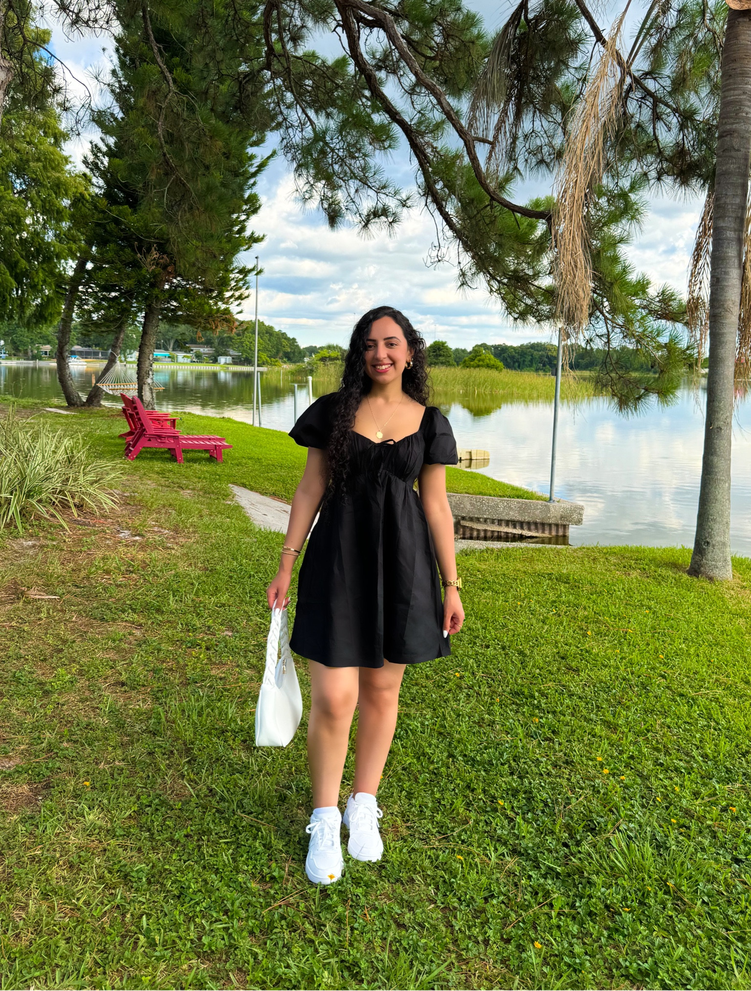 Summer black dress with white accessories and gold jewelry 🤍🖤✨
.
I guess Adidas hoops 3.0 are not on their website anymore but I found it for you on Kohl’s!
.
Dress: @hollister 
Bag: @amazonfashion 
Sunnies: @prettylittlething 
Sneakers: @adidasoriginals 
Necklace: @target @targetstyle 

#LTKItBag #LTKStyleTip #LTKSaleAlert