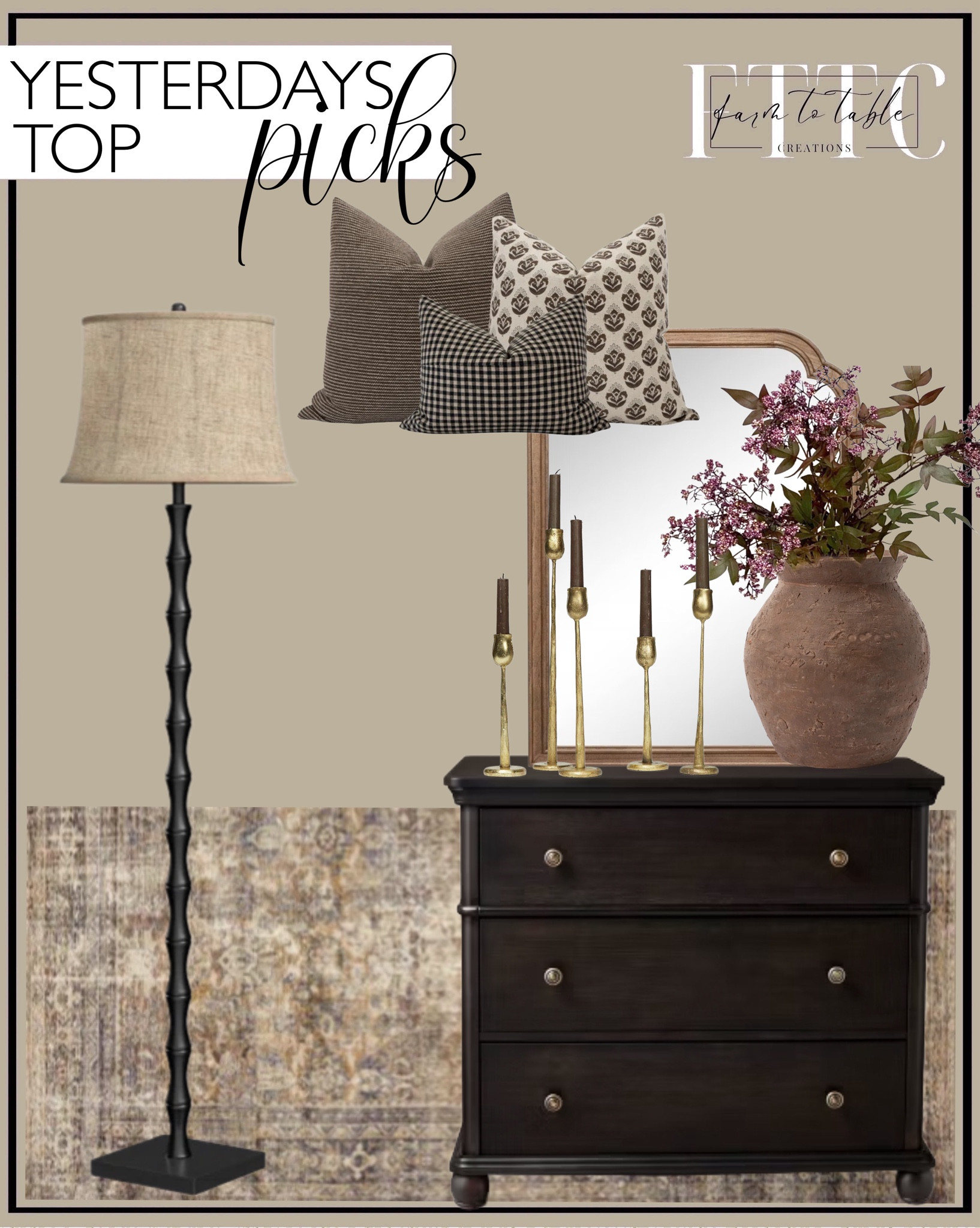 Yesterday’s Top Picks. Follow @farmtotablecreations on Instagram for more inspirational.

Brown Pillow Cover Set. Moody Pillow Cover Combo. Dusty Plum Berry Spray. Amber Lewis x Loloi Morgan Sunset/Ink Area Rug. Hafner 62'' Black Traditional Floor Lamp. 3 Drawer Classic Vertical Dresser - Hearth & Hand with Magnolia. Demetria Terracotta Vase. 30" x 42" French Country Wall Mirror - Threshold. Vienna Taper Candle Holder. Amber Interiors. 

Bedroom corner | Coffee Table Decor | Fall Decor | Fall Stem Sale | Target Finds | Skinny Bench | Bedroom | Living Room | Breakfast Nook | Amazon Home | Target Sale | Loloi Rugs | Magnolia Home | console table | console table styling | faux stems | entryway space | home decor finds | neutral decor | entryway decor | cozy home | affordable decor |  home decor | home inspiration | spring stems | spring console | spring vignette | spring decor | spring decorations | console styling | entryway rug | cozy moody home | moody decor | neutral home

#LTKHome #LTKSaleAlert #LTKFindsUnder50