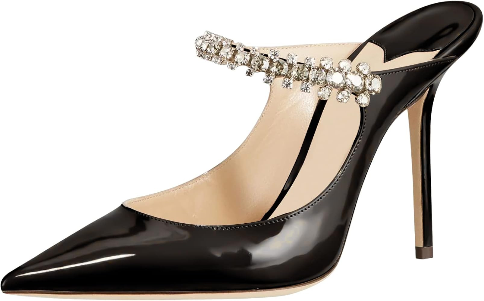 MIRAAZZURRA Women Heeled Mules Rhinestone Strappy Pointed Toe Mules Stiletto High Heels Slip On Brid | Amazon (US)