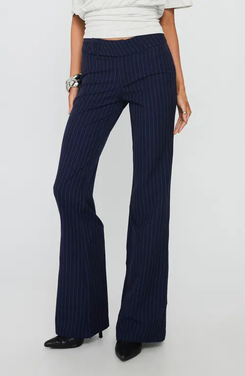 Princess Polly Kinkirk Pinstripe Low Rise Flare Pants in Navy Pinstripe at Nordstrom, Size 2 | Nordstrom