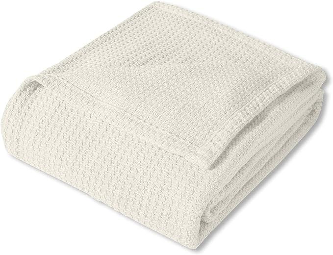 Sweet Home Collection 100% Fine Cotton Luxurious Basket Weave Blanket, Ivory | Amazon (US)