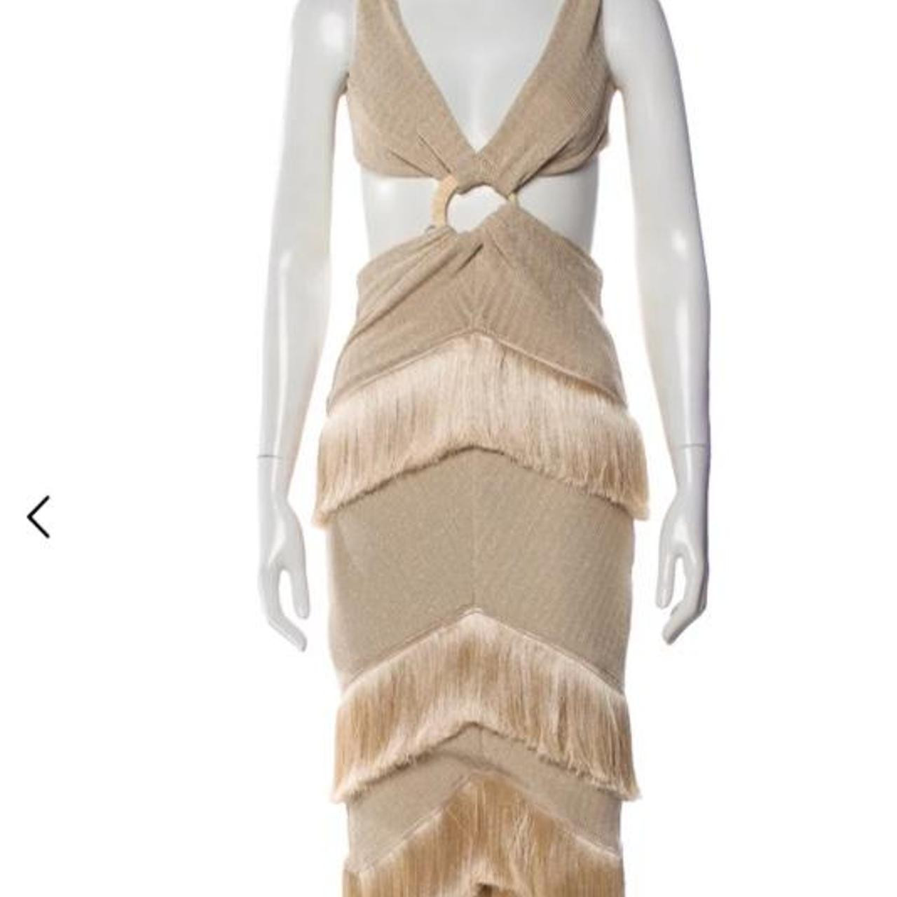 PatBO Women's Dress - Cream/Tan | Depop US