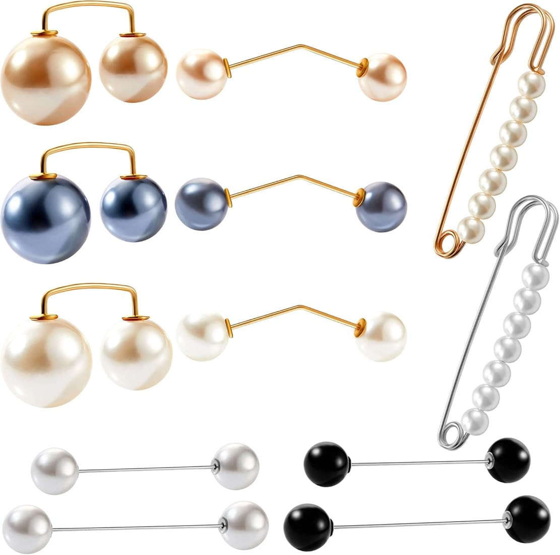 12 Pieces Faux Pearl Brooch Sweater Shawl Brooch Anti Exposure Neckline Safety Pin with Different... | Amazon (US)