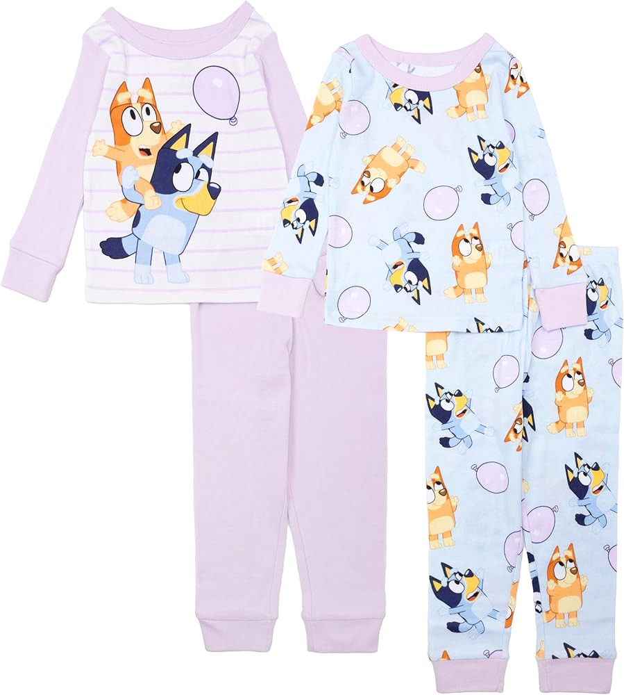 Bluey unisex-child 4-Piece Snug-fit Cotton Pajama Set, Soft & Cute for Kids, BALLOON FUN, 4T | Amazon (US)