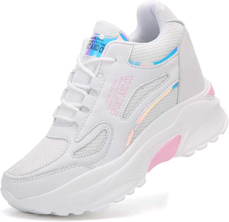 AONEGOLD Women's Hidden Wedge Sneakers High Heeld Lace Up Fashion Lightweight Walking Shoes Platf... | Amazon (US)