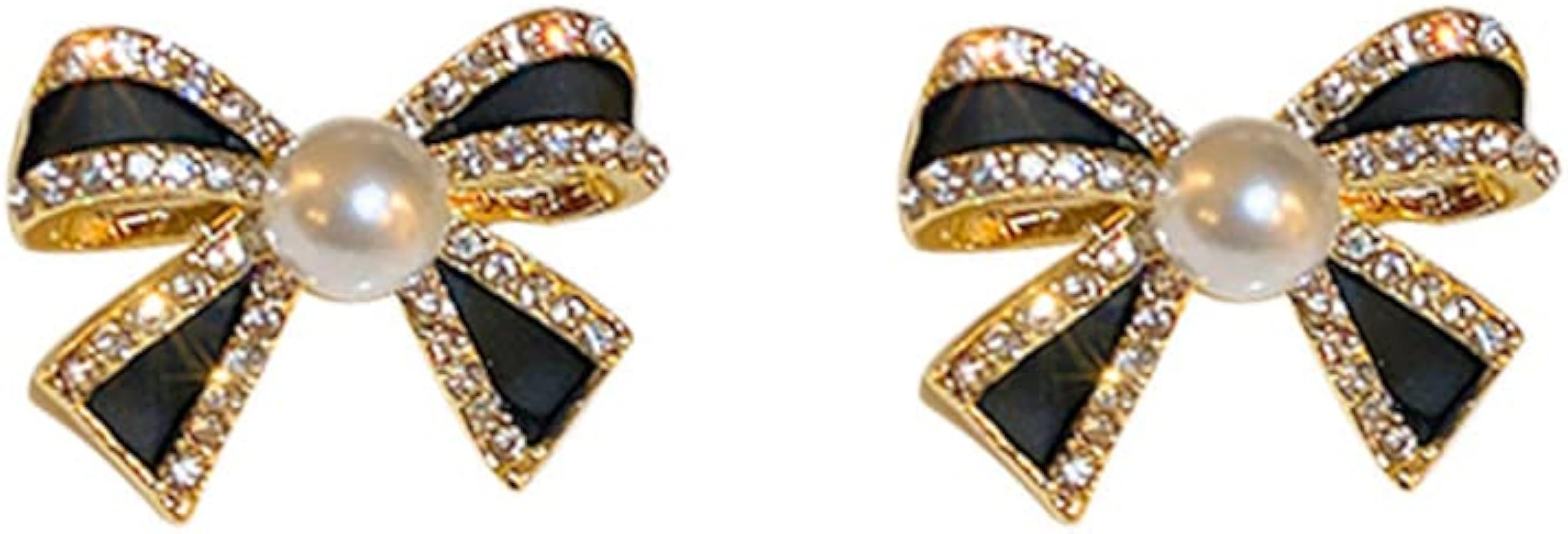 Pearl Bow Knot Small Stud Earrings 925 Sterling Silver Pins Cubic Zirconia Crystal Butterfly Tie ... | Amazon (US)