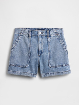 4" High Rise SuperSoft Denim Utility Shorts | Gap Factory