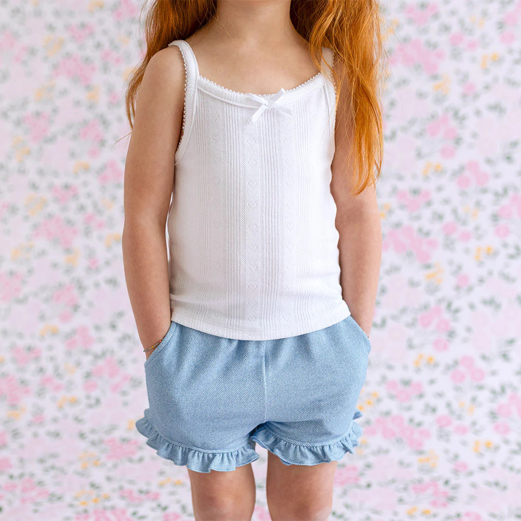 Solid Pointelle White Toddler Girl Picot Camisole | White | Posh Peanut