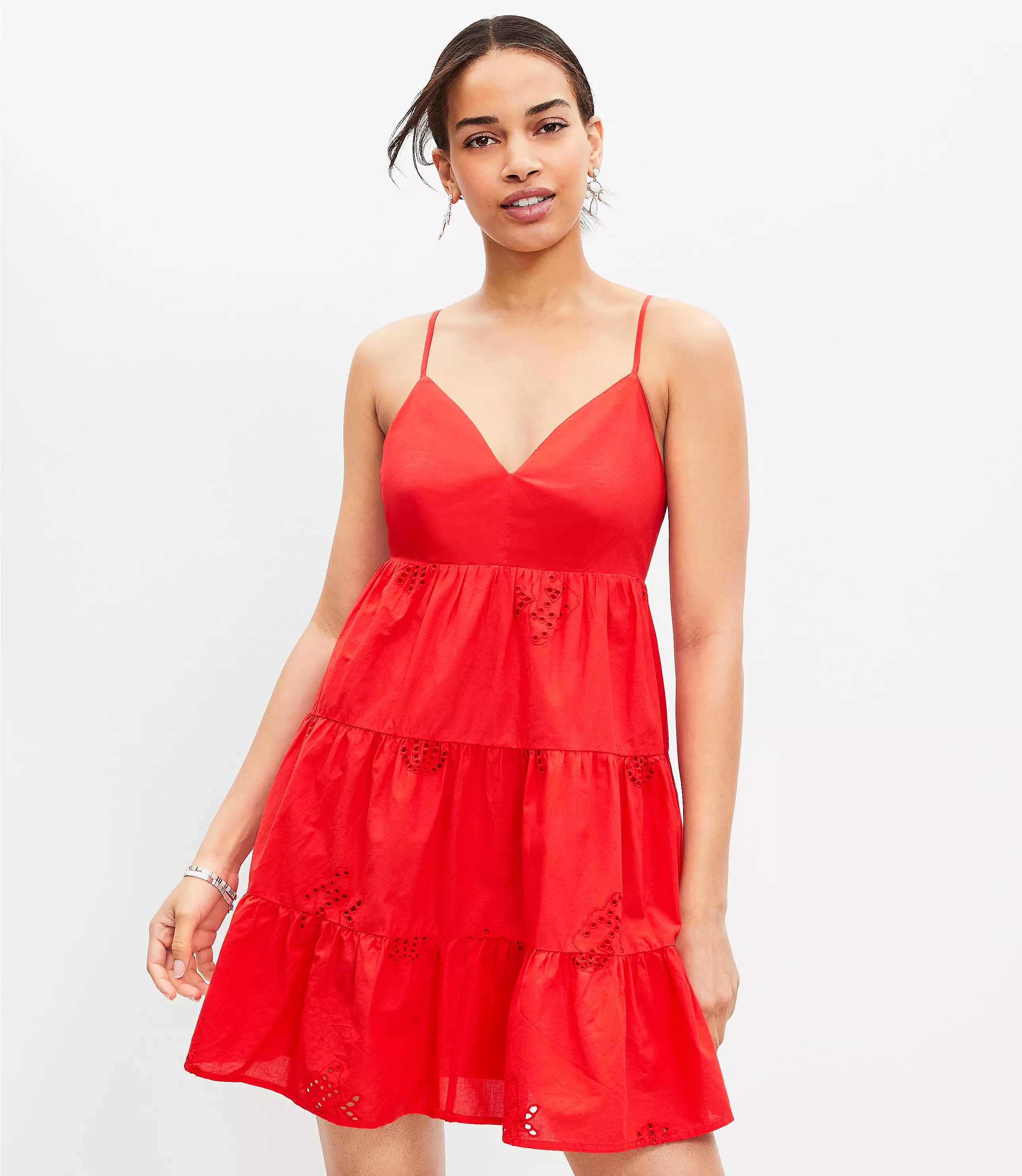 Tropical Eyelet Strappy Swing Dress | LOFT