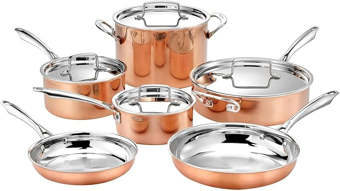 Cuisinart 10pc Tri-Ply Cooper Cookware Set: 1qt with Cover,2.5qt with Cover,4qr Saute with Cover ... | Amazon (US)