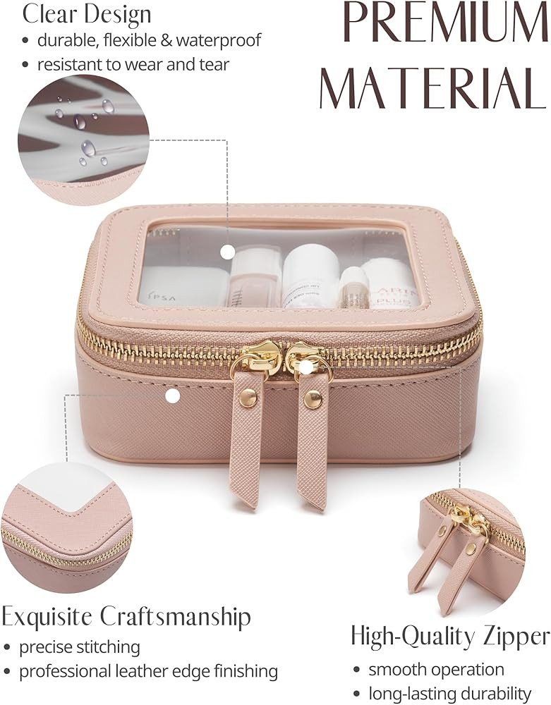 Popvibe Clear Makeup Bag Travel Cosmetic Case Transparent Toiletry Bag with Zipper, Portable Make Up Organizer Traveling Compact Car Bag for Essentials | Amazon (US)