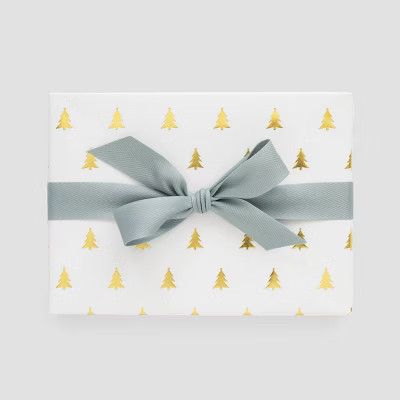 118"x30" Foil Tree Christmas Wrapping Paper White/Gold - Sugar Paper™ + Target | Target