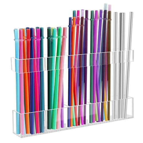 Malldii 9.5" Large Acrylic Straw Holder for Cabinet Door - Reusable Tumbler Straw Organizer Storage, Small Kitchen Accessories Container, Ultra Sticky Cupboard Door Mounted (Transparent) | Amazon (US)