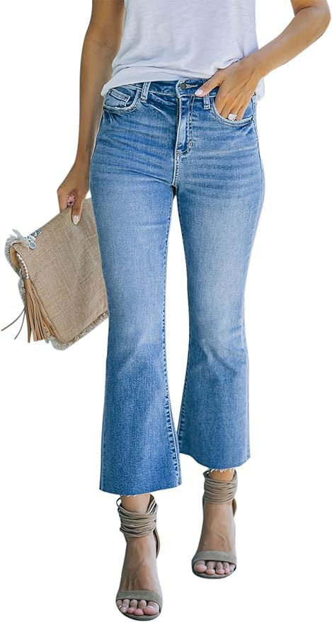 LOOKUB Women's High Waisted Crop Flare Jeans for Women Cropped Bell Bottom Jeans for Women Denim ... | Amazon (US)