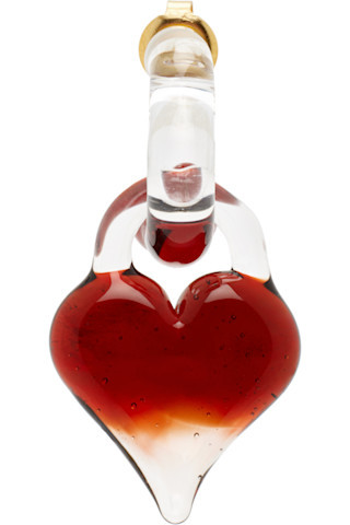 Transparent & Red Mini Glass Hoop & Heart Charm Single Earring | SSENSE