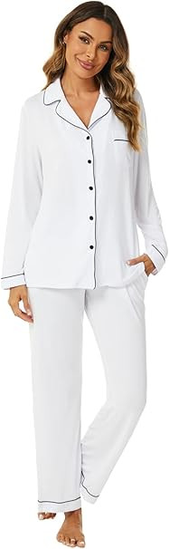 Aamikast Women's Pajama Sets Long Sleeve Button Down Sleepwear Nightwear Soft Pjs Lounge Sets | Amazon (US)