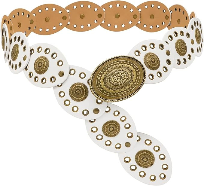 Oval Disc Belts for Women Wide Leather Concho Belt Boho Western Waist Belts for Dresses | Amazon (US)