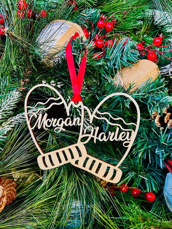 Custom Name Wood 2 Mitten Ornament - 2 Names | Sunny & Southern