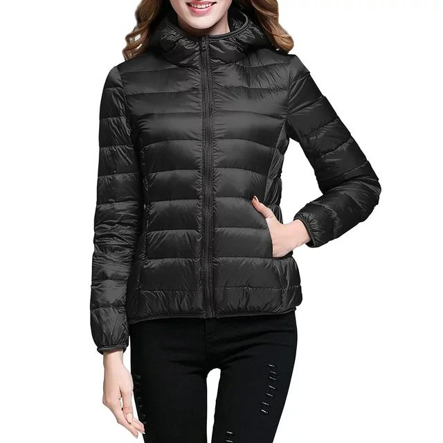 keusn women's packable down jacket lightweight puffer jacket hooded winter coat black xl | Walmart (US)