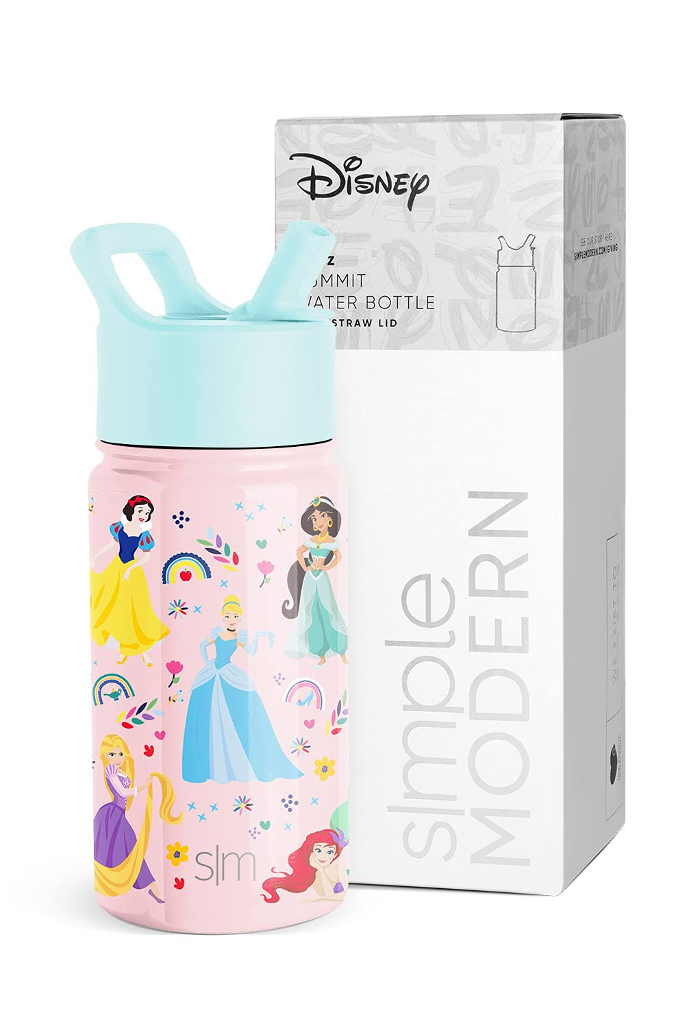 Simple Modern Disney Princesses Kids Water Bottle with Straw Lid | Reusable Insulated Stainless S... | Amazon (US)