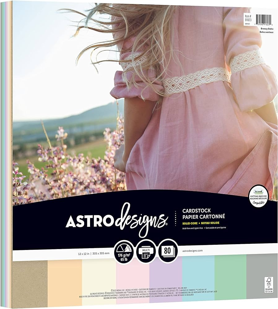 Astrodesigns Crafting Cardstock, 12" x 12", 65 lb./176 gsm, 8-Color Breezy Boho Assortment, 80 Sh... | Amazon (US)