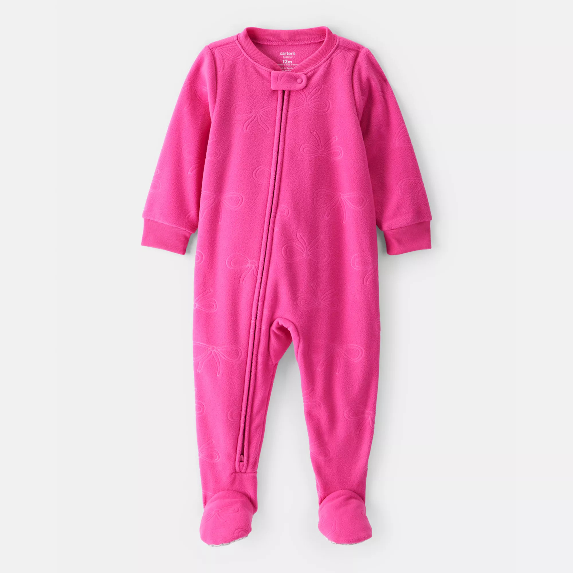 Baby & Toddler Girl Carter's One-Piece Fleece Bow Long Sleeve 2-Way Zip Pajamas | Kohl's