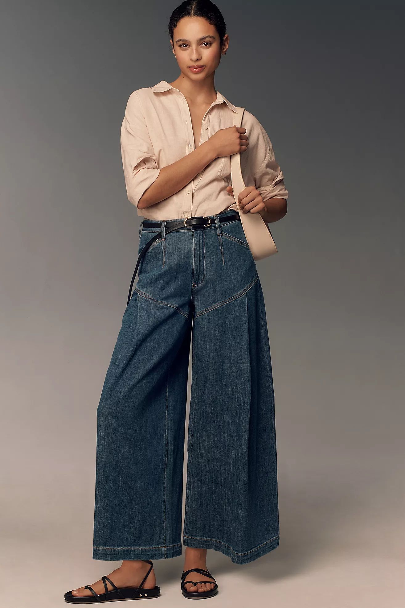 Pilcro Seamed Flounce High-Rise Wide-Leg Jeans | Anthropologie (US)