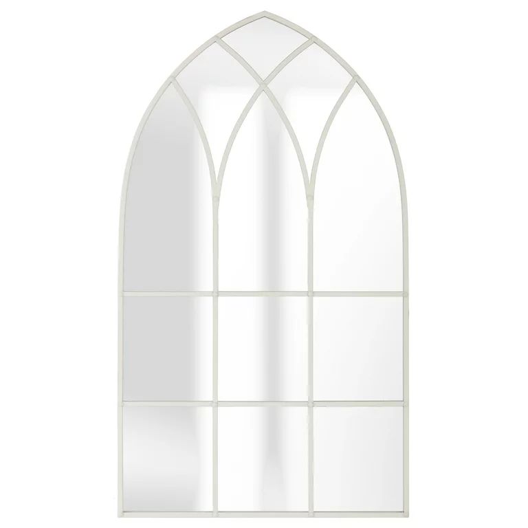 My Texas House 24" x 42" Modern Farmhouse Cathedral Arch Wall Mount Window Mirror, Distressed Whi... | Walmart (US)